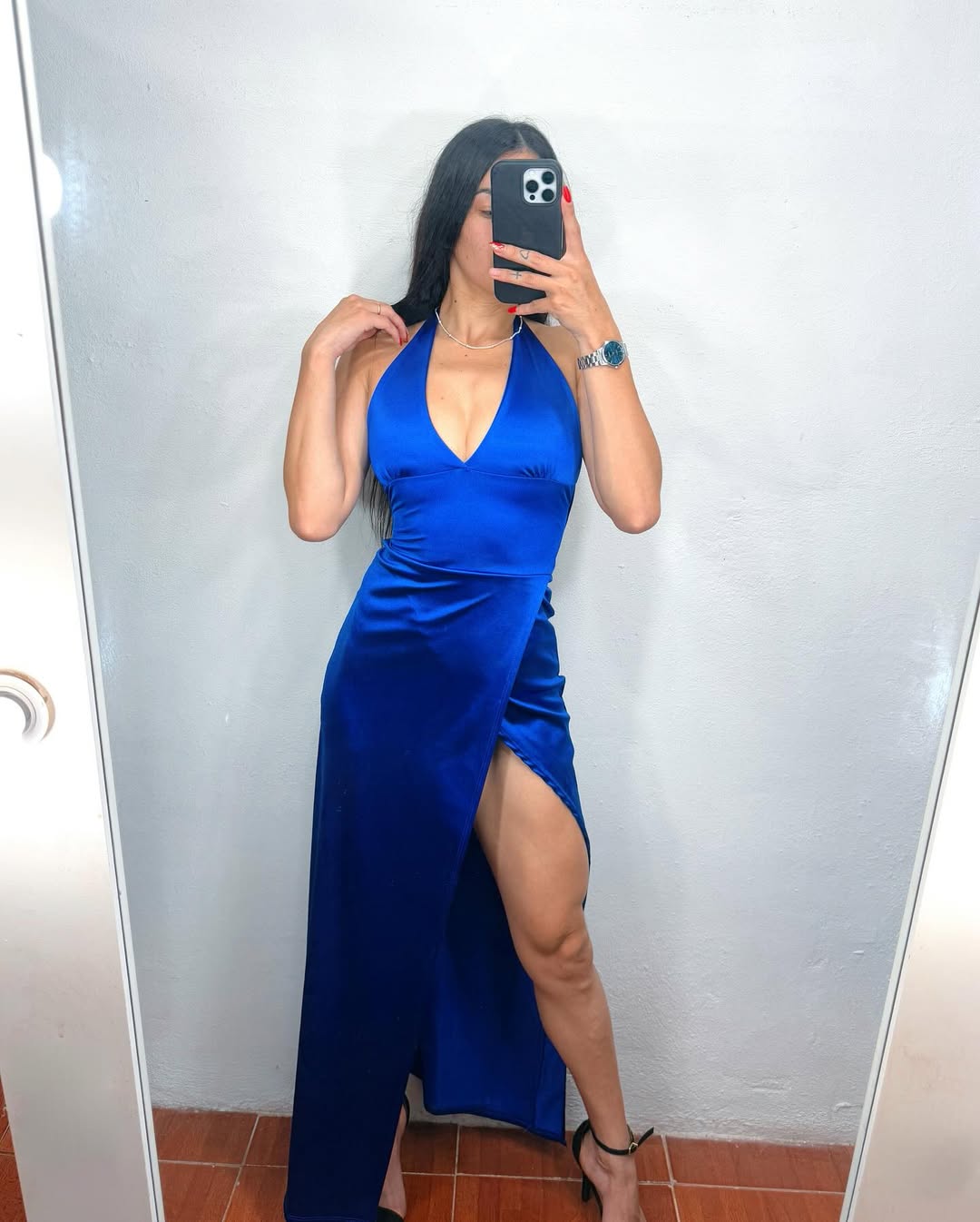 vestido saten azul